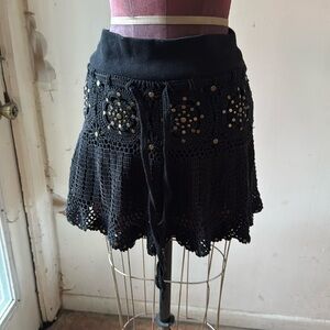 Soul Revival black crotched mini skirt with brass studs detail. M NWT